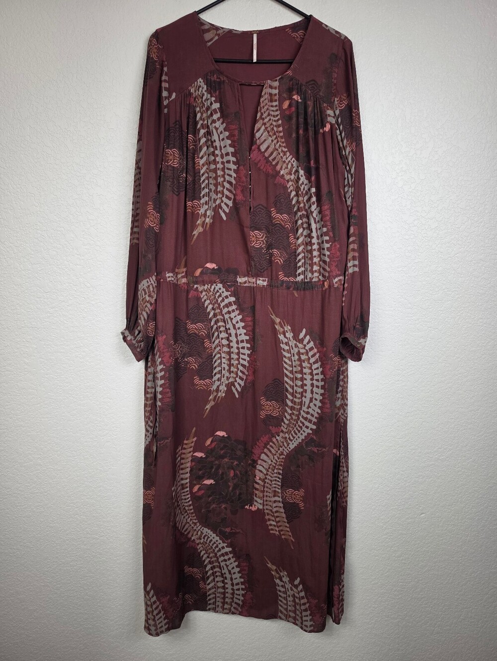 Free People Burgundy Long Sleeve Midi Dress S